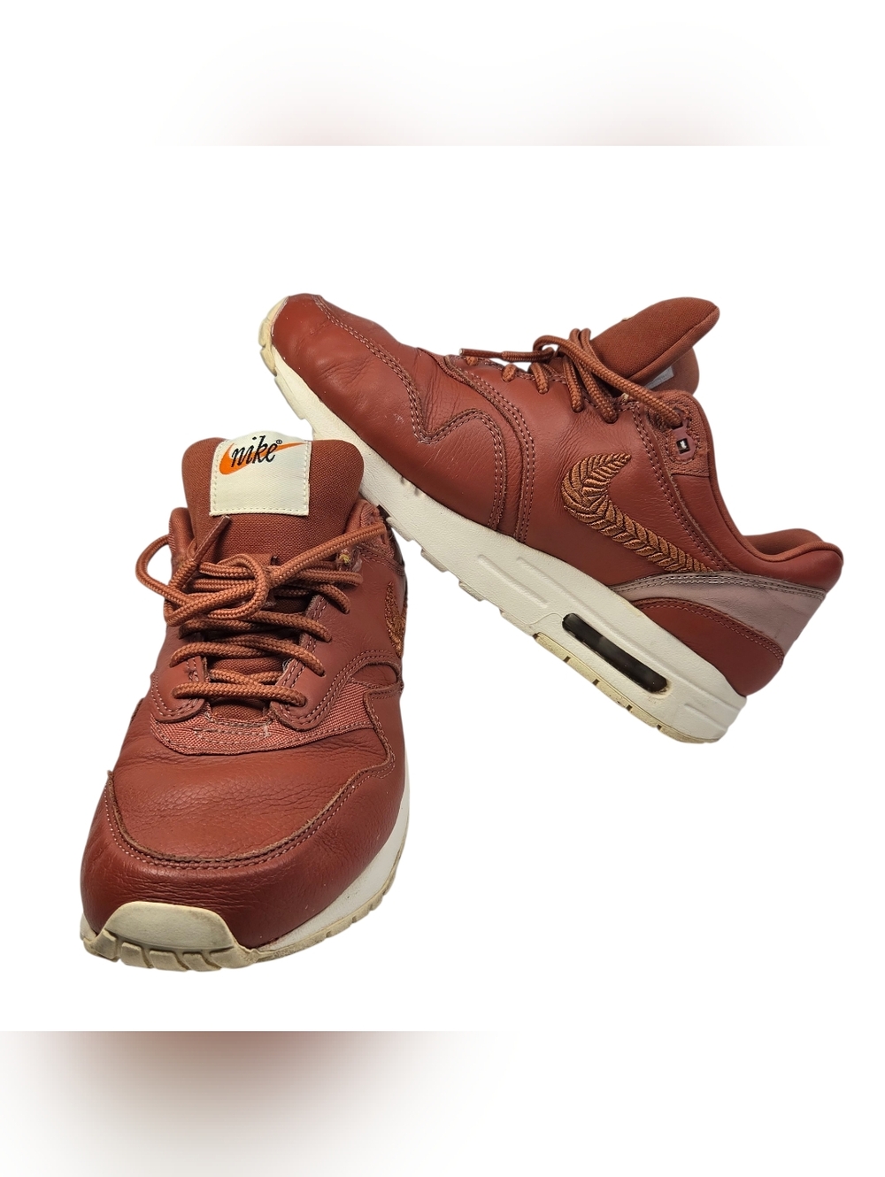 Nike Kids Rust Brown Leather Sneaker with Cream Sole
